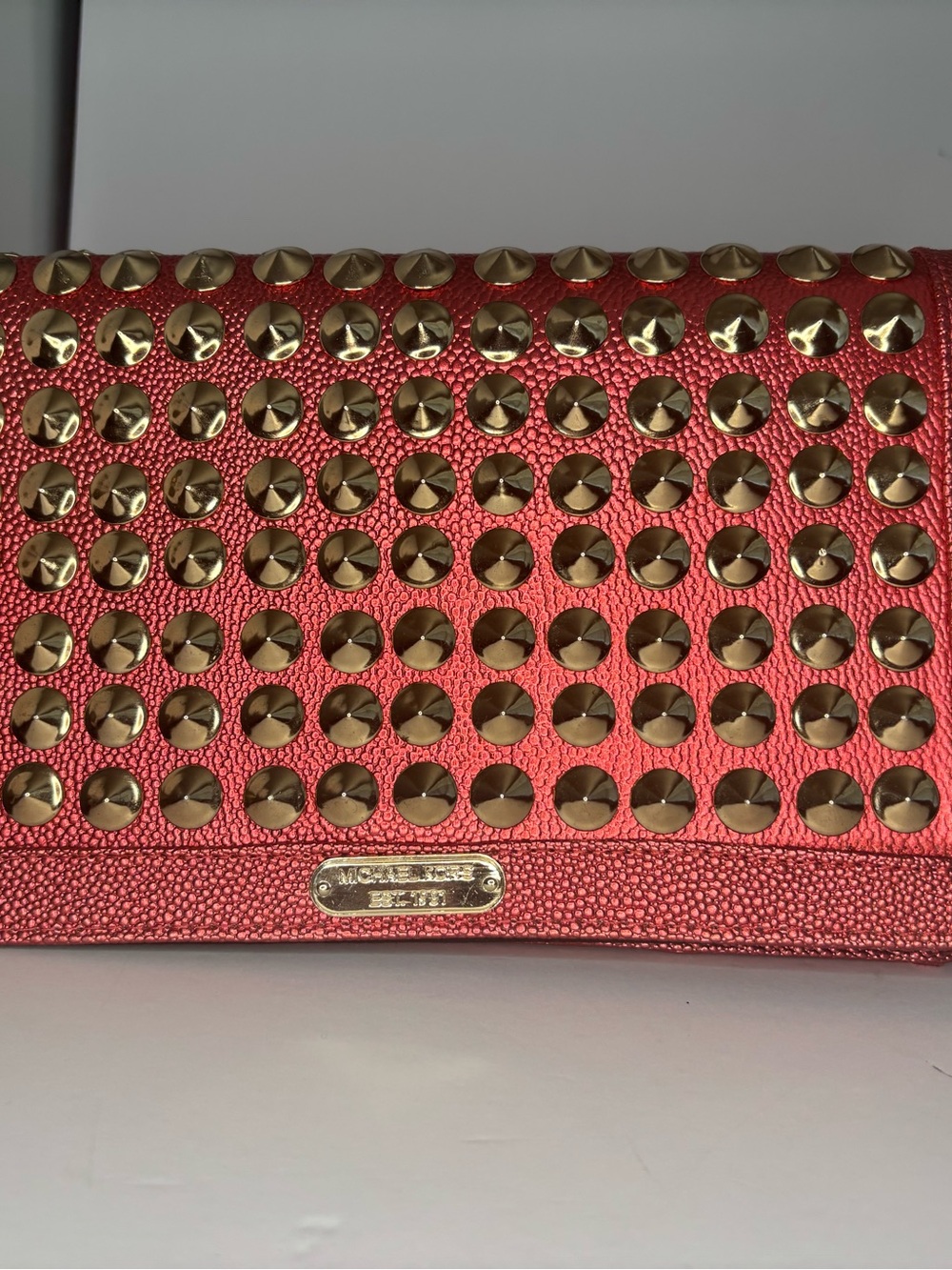 Michael Kors Red-Pink Studded Chain Shoulder Clutch